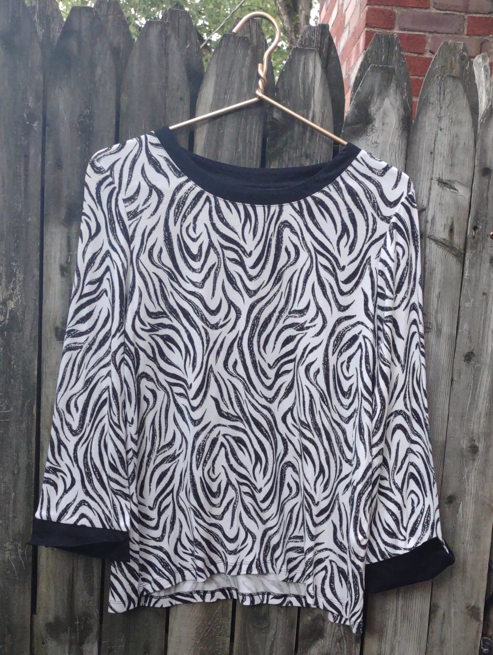 Chico's Black and White Zebra-Print Long Sleeve Top